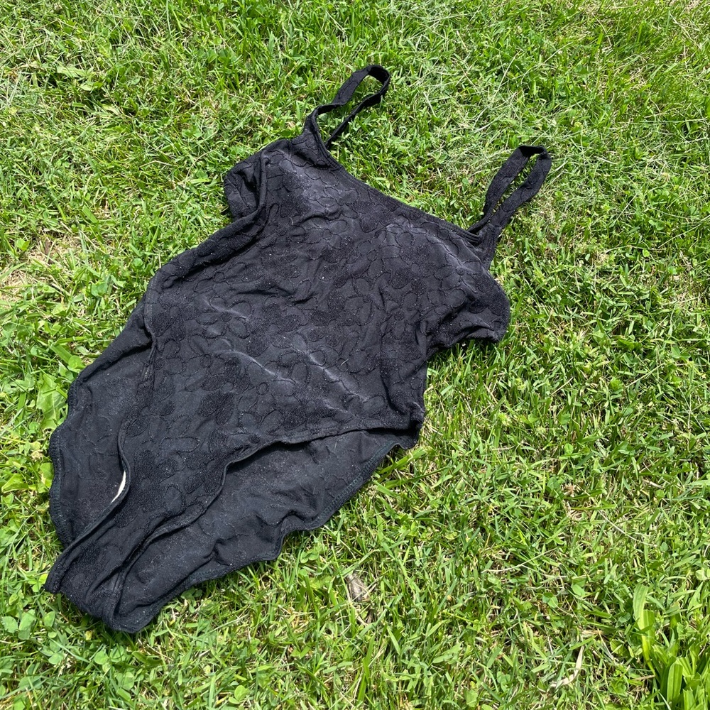 Black floral vintage one piece swimsuit